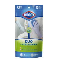 623069 Clorox, 623069 Duo, Medium Natural Latex, Cotton Flock Lining, Beaded Cuff Non-Slip Grip Gloves, (M)-main-1